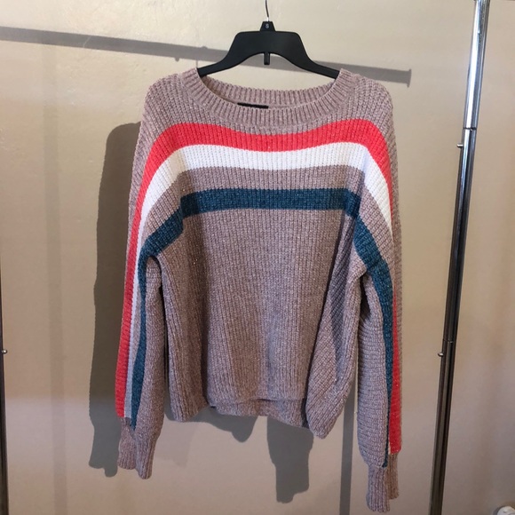Fate Sweaters - Tan stripped sparkly sweater